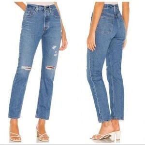 LEVI'S 501 High Rise Skinny Leg Button Fly Distressed Jeans Size 24